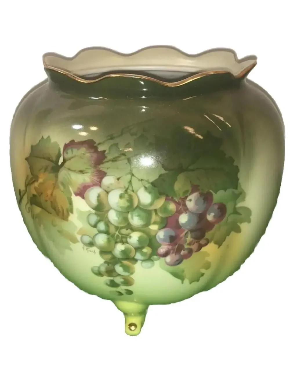 Andrea by Sadek Floral Pot Vase On pedestal Feet Asian Decor Cachepot Green VTG